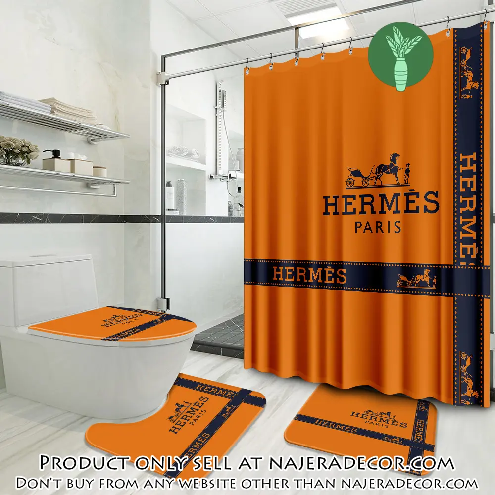 Hermes orange luxury brand preium bathroom set with shower curtain njr1826459